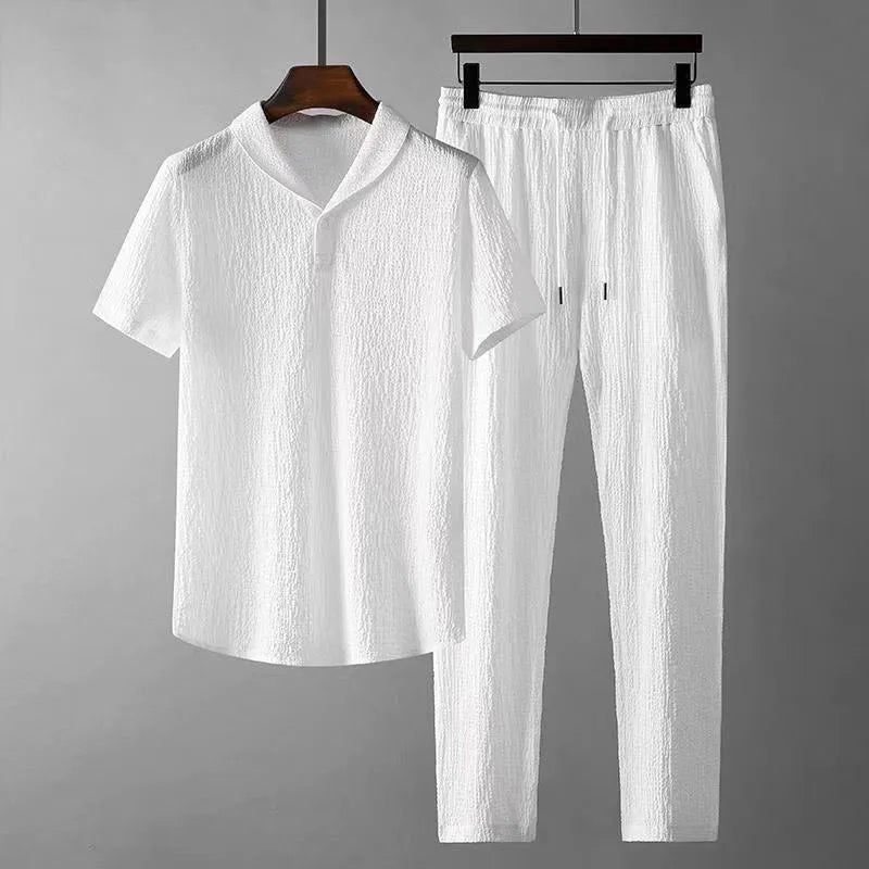 Men's 2024 Solid Pleate Two Piece Suits Summer
