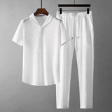 Men's 2024 Solid Pleate Two Piece Suits Summer
