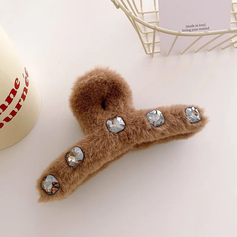 Autumn Winter Retro Oversized Geometric Plush Hair Clip