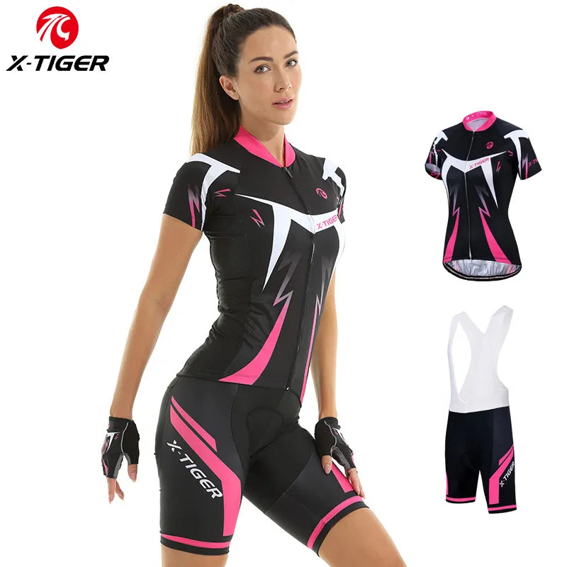 X-Tiger Women's Bib Cycling Set Summer Short Sleeve