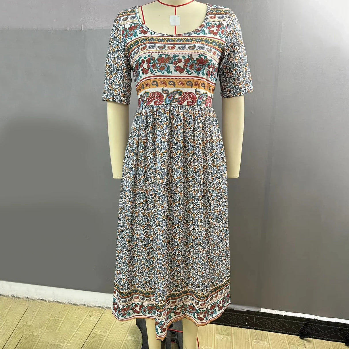 2023 Vintage Boho Stripe Print Women Sundress Summer