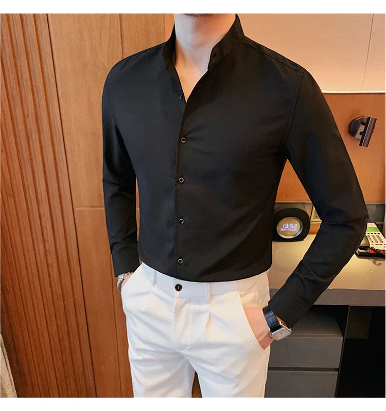 Men Long-sleeved Business Formal Social Dress Shirt Fall