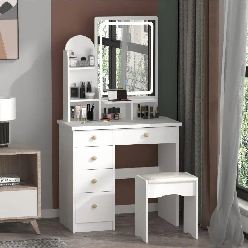 Makeup Vanity Set with Drawer and Shelf, Wood