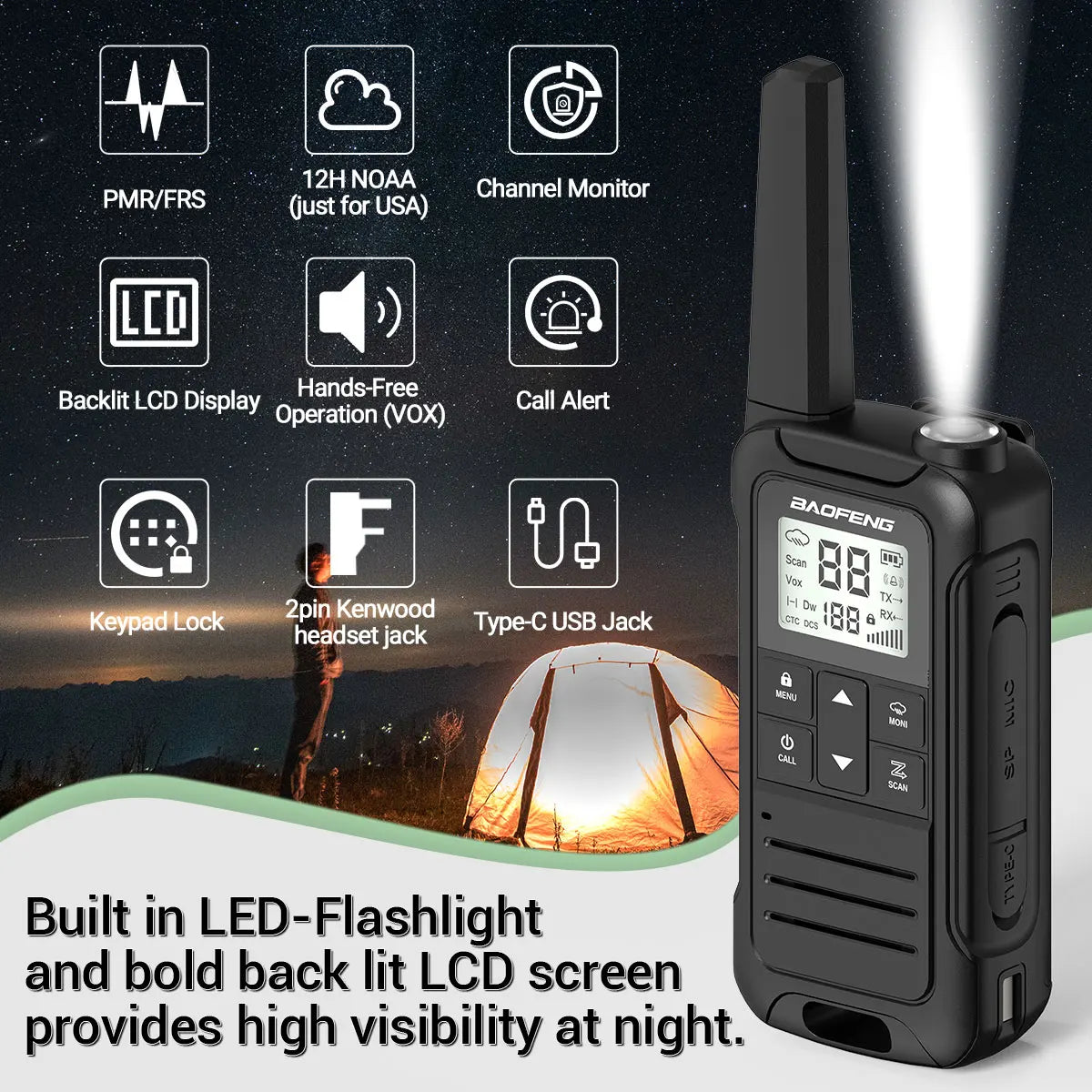 2pcs Baofeng F22 PMR FRS Walkie Talkie Type-c