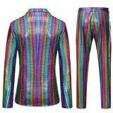 Mens Stage Prom Suits Shiny Rainbow Plaid Sequin