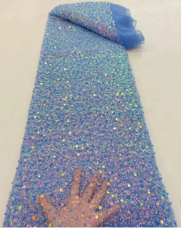 Heavy silver Sequins Lace Fabric With Bead Sequins