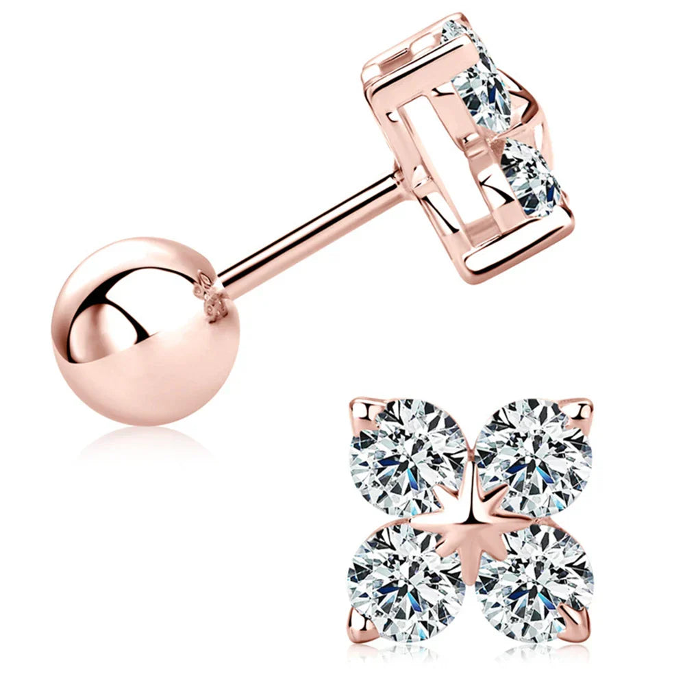 Rose Gold Four Leaf Clover Moissanite Stud Earrings