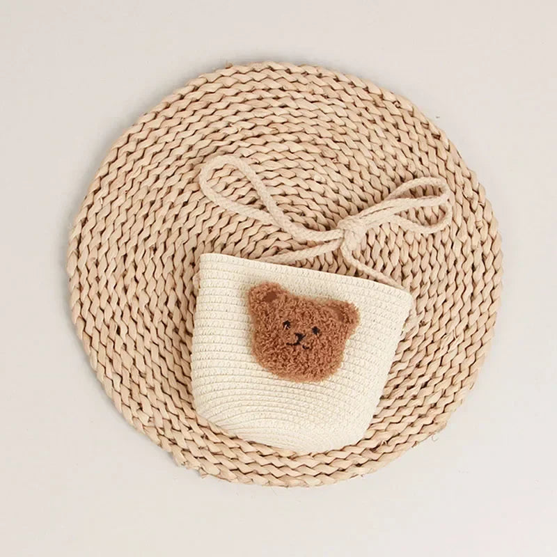 Cute Kids Shoulder Bag Summer Straw Woven Handmade