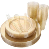 150PCS Silver Plastic Plates, Disposable Silverware & Plastic
