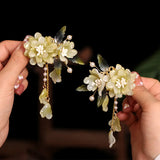 1pair Chinese Hanfu Hair Accessories Red Flower Hairpins