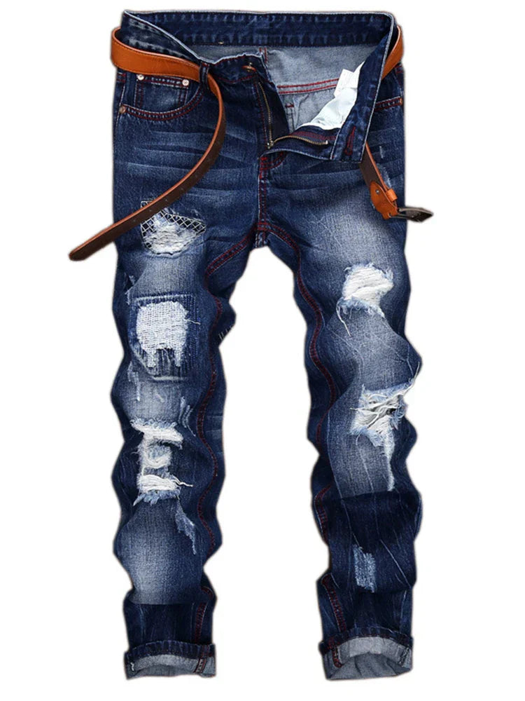 New Ripped Jeans Brand Motorcycle Design Plus Size
