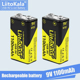 1-16pcs LiitoKala 9V 1100mAh li-ion Rechargeable battery USB