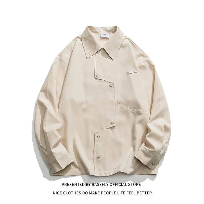 Autumn Solid Irregular Button Thin Men High Streetwear
