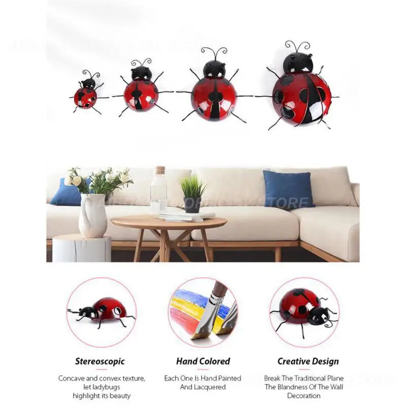 3D Metal Ladybugs Wall Mounted Decor Garden Creative