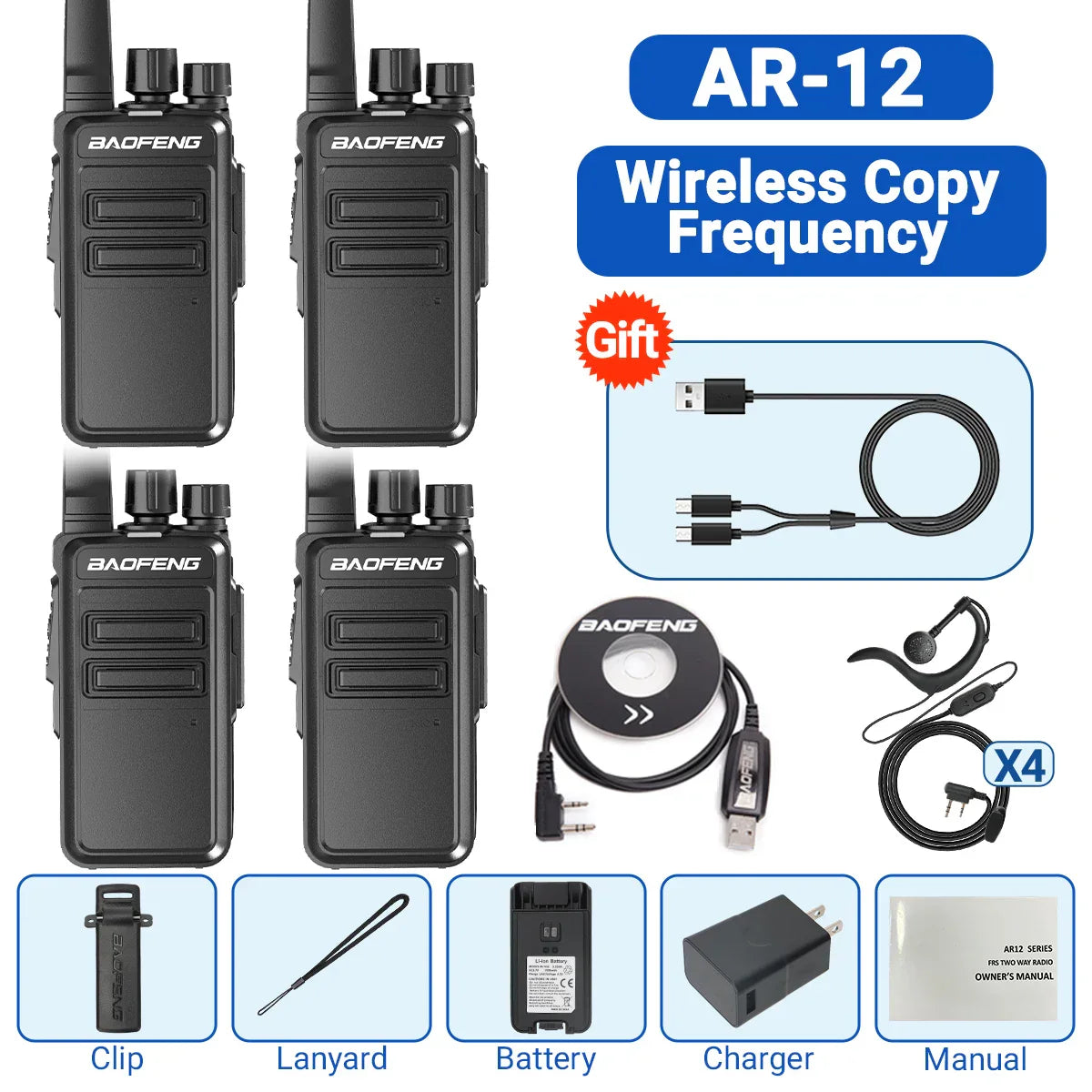 2/4 PCS Baofeng AR-12 Mini Walkie Talkie Wireless