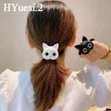 Cartoon Black White Cat Charms Hair Ties Kids