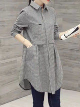 Plus Size New Korean Fashion Blouses Plaid Button