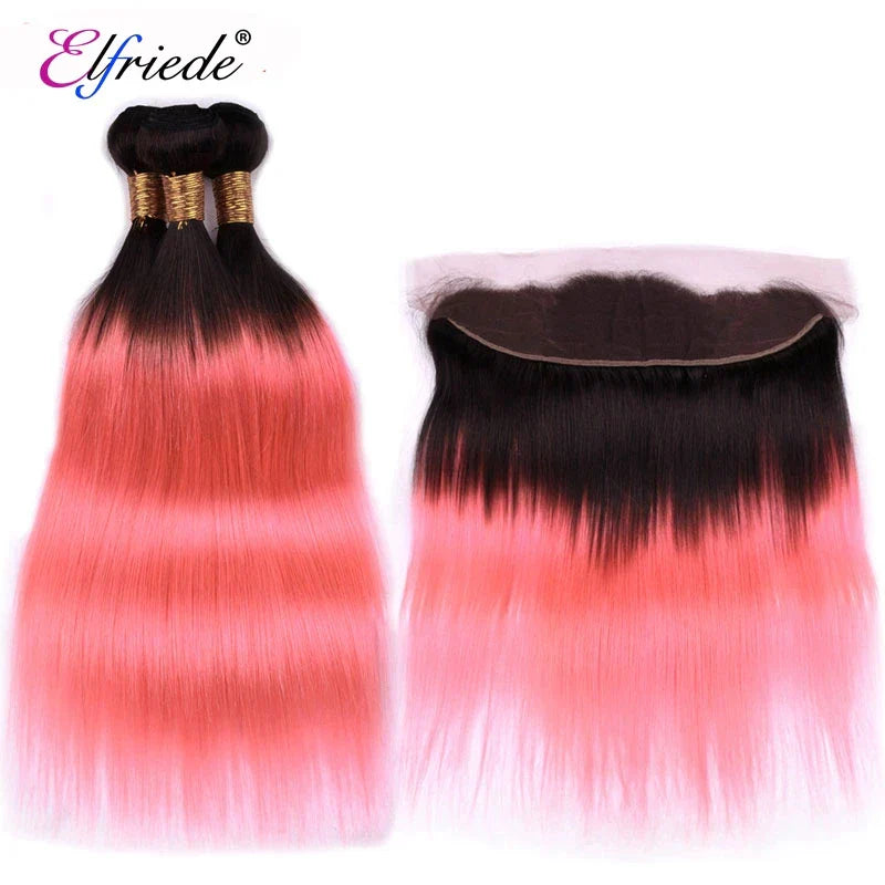 Elfriede #T1BPink Straight Ombre Colored Hair Bundles with