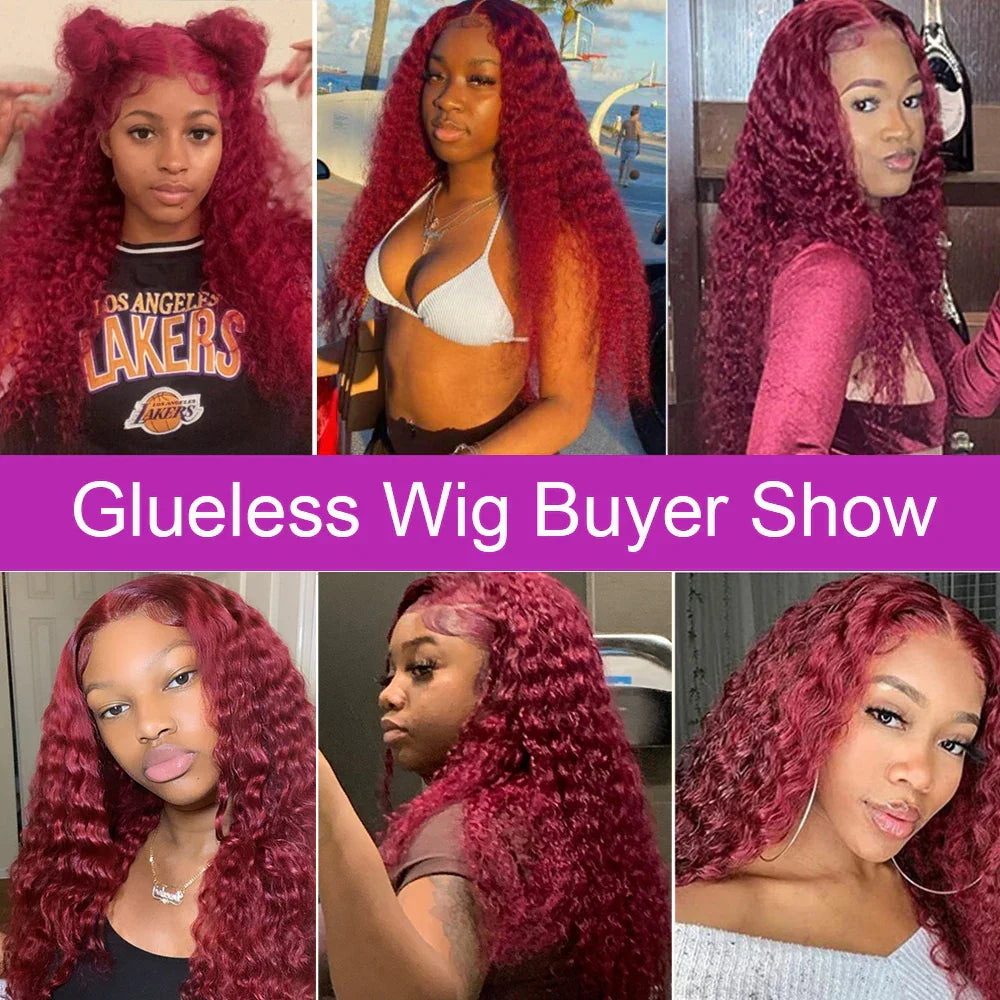 Deep Wave 99J Burgundy Lace Front Wig 13x4