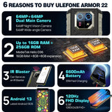 [World Premiere]Ulefone Armor 22 Rugged Phone ,16GB (8GB+8GB)