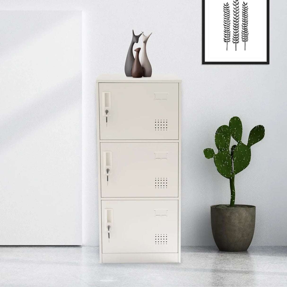 40*40*90cm White 3 Door Metal File Cabinet Office