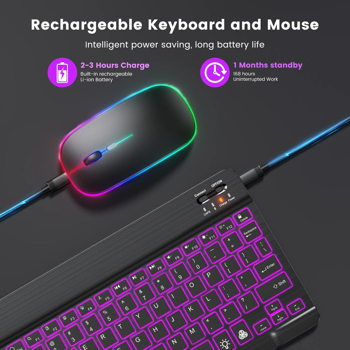 EMTRA Backlit Backlight Bluetooth Keyboard Mouse For IOS