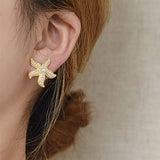 Classic Vintage Pearl Star Metal Starfish Earrings For
