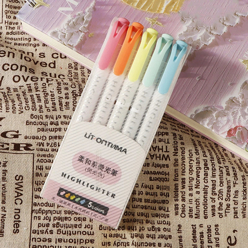 5 Colors/box Double Headed Highlighter Pen Set Fluorescent