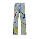 Chinese Painting Embroidered Patch Denim Ripped Jeans