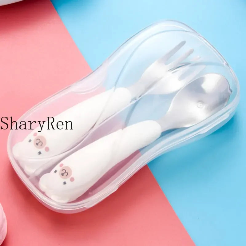 Baby Children Spoon Fork Set Cartoon Bear Stainless