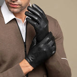 2Pcs Men's Genuine Leather Driving Gloves