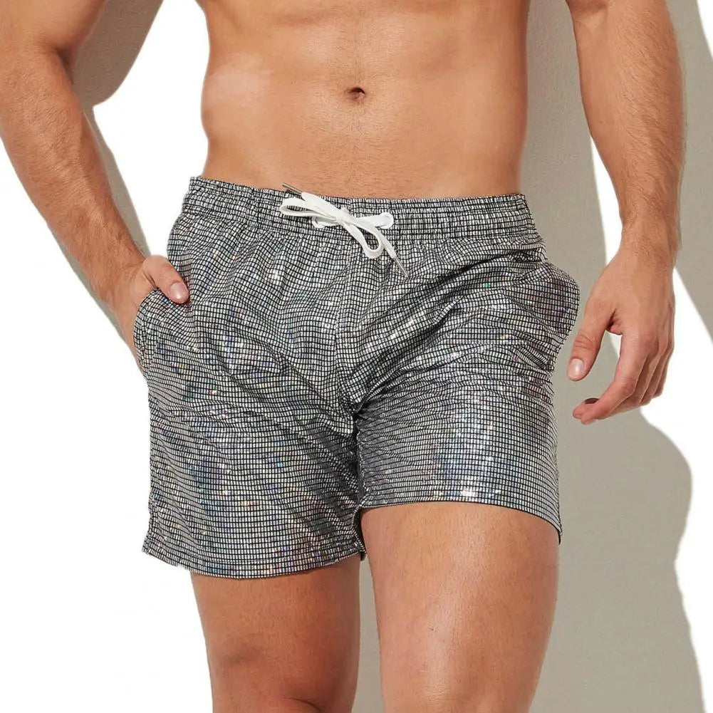 Shiny Drawstring Track Pants Print Beach Pants Sequin
