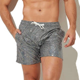Shiny Drawstring Track Pants Print Beach Pants Sequin