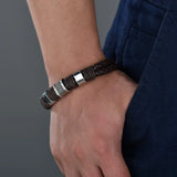 Leather Magnetic Buckle Bangle Braided Bracelet Titanium Steel Men‘s Bracelet Vintage Kpop Bangles Bracelets for Men Women Gift