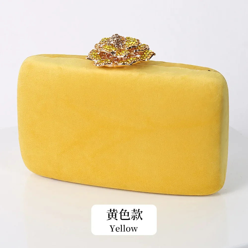 New Winter Velvet Clutch Bag Diamond Flower Lock