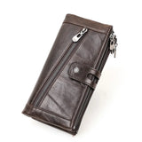 Genuine Leather Long Wallet for Men Women Money Bag Purse Zipper Hasp Design Fashion Clutch Wallets Card Holder Phone Pocket