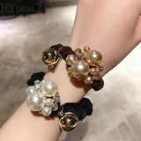 Luxury Rhinestone Pearl Hair Ties Ropes Women Girls