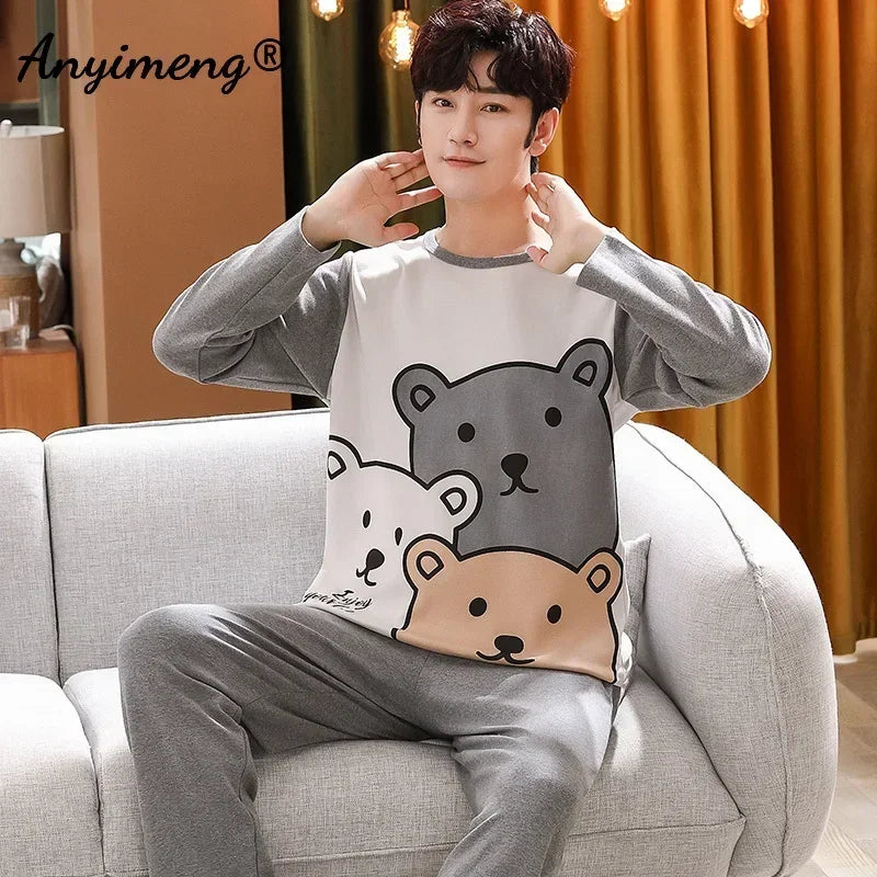 Big Size Autumn New Mens Casual Pajamas Set