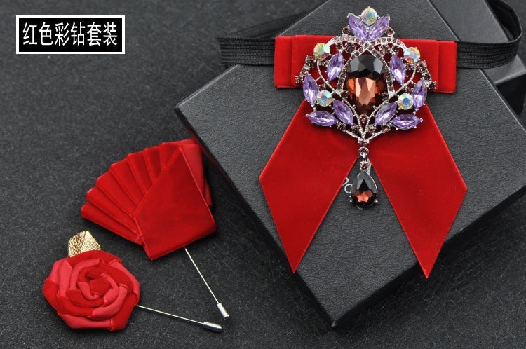 Men's Wedding Bow Tie Pins Set Luxury Rhinestone