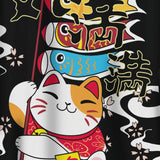 Men's Casual Kimono Style "Cheerful" Cat Loose Fit