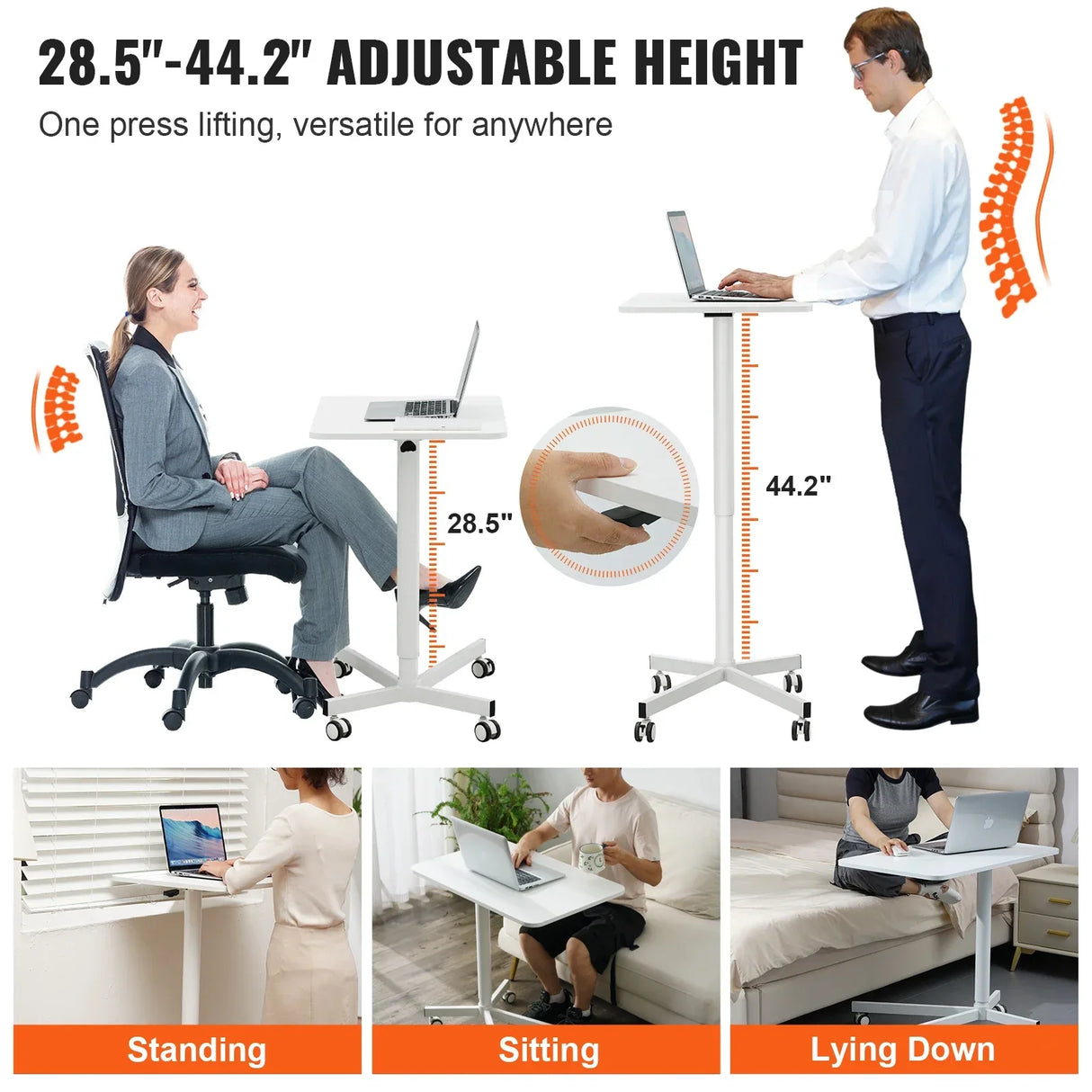 VEVOR 28"-44" Gas-Spring Height Adjustable Sit-Stand Desk W/