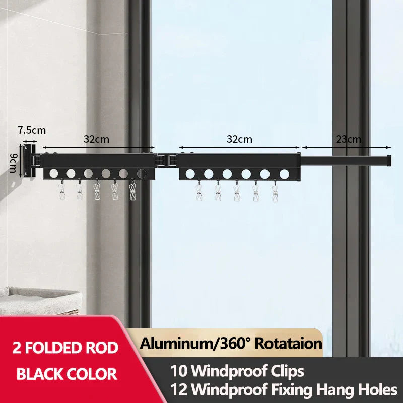 Extendable Clothesline Retractable Clothes Hanger Rack Folding Wall