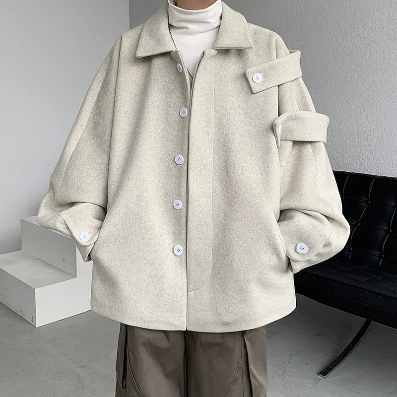 Gmiixder Streetwear Woolen Coat Men's 2023 Autumn Winter