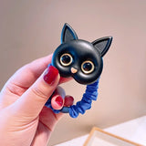 Cartoon Black White Cat Charms Hair Ties Kids