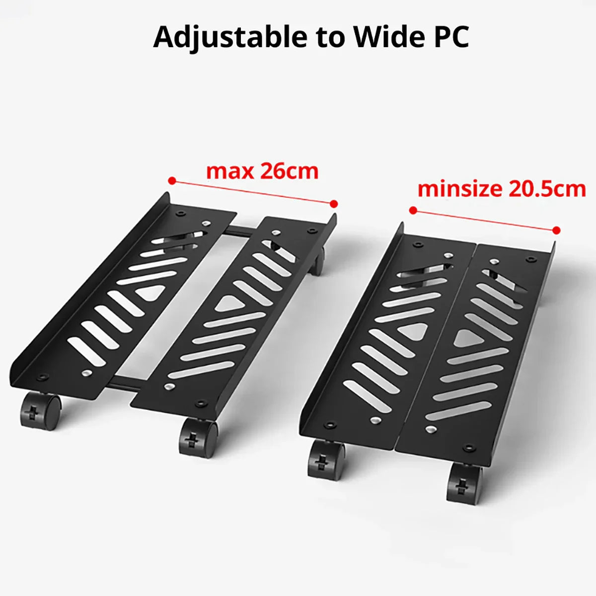 Mobile Metal Computer Tower Stand Width Adjustable Gaming