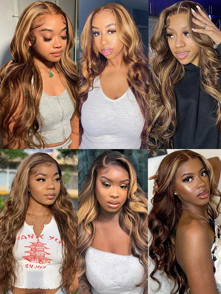 Highlight Wig Human Hair Brazilian Brown Colored 13x4