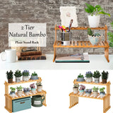 Natural Bamboo Indoor Plant Stand for Desk,2 Tier