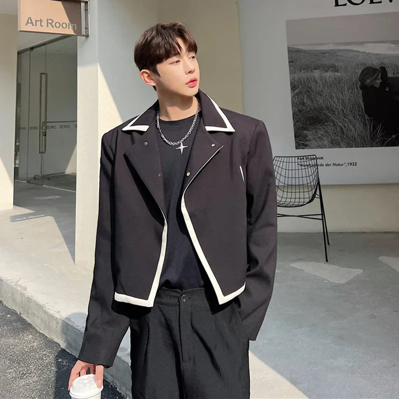 IEFB Men's Jacket Single Button Contrast Color Edge