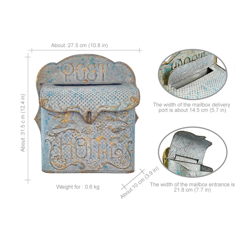 Garden Outdoor Wall Mounted Mailbox Metal Material Retro