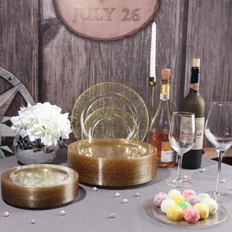 150PCS Silver Plastic Plates, Disposable Silverware & Plastic